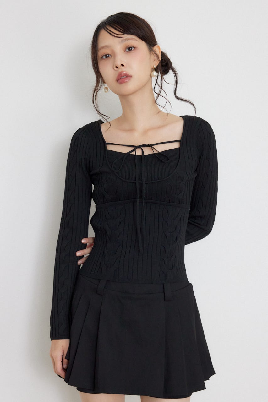 ケーブルタイトニットトップス BLK FREE