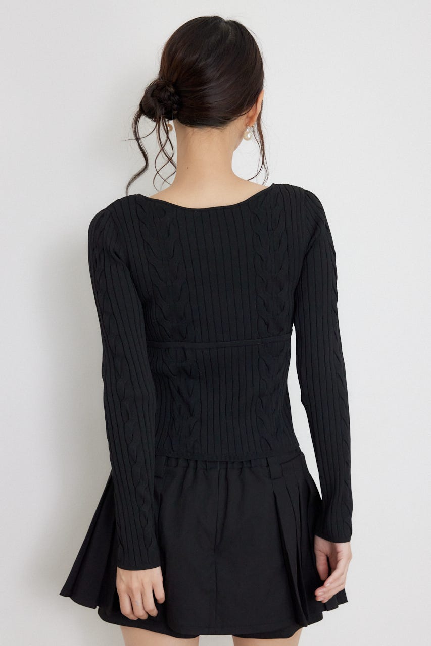 ケーブルタイトニットトップス BLK FREE
