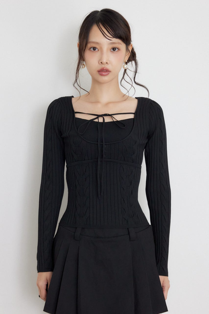 ケーブルタイトニットトップス BLK FREE
