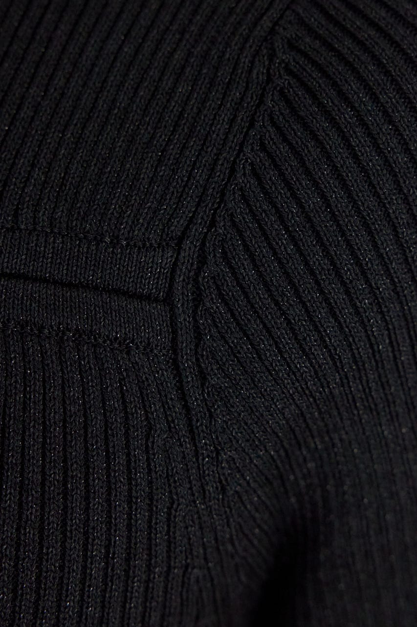 ウォッシャブルリボンハーフスリーブニットトップス BLK FREE