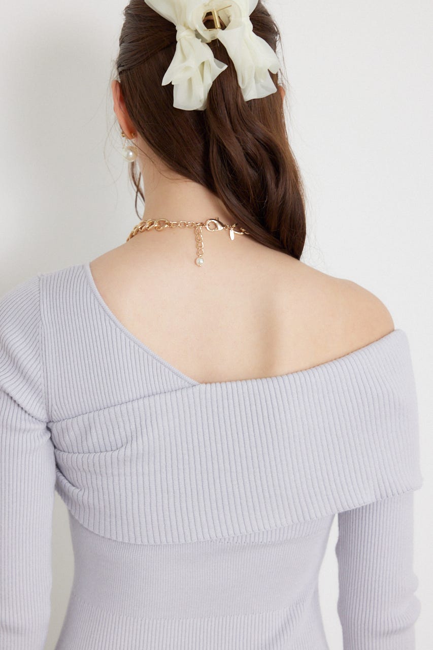 カシュクールワンショルダーニットタイトワンピース L/BLU FREE