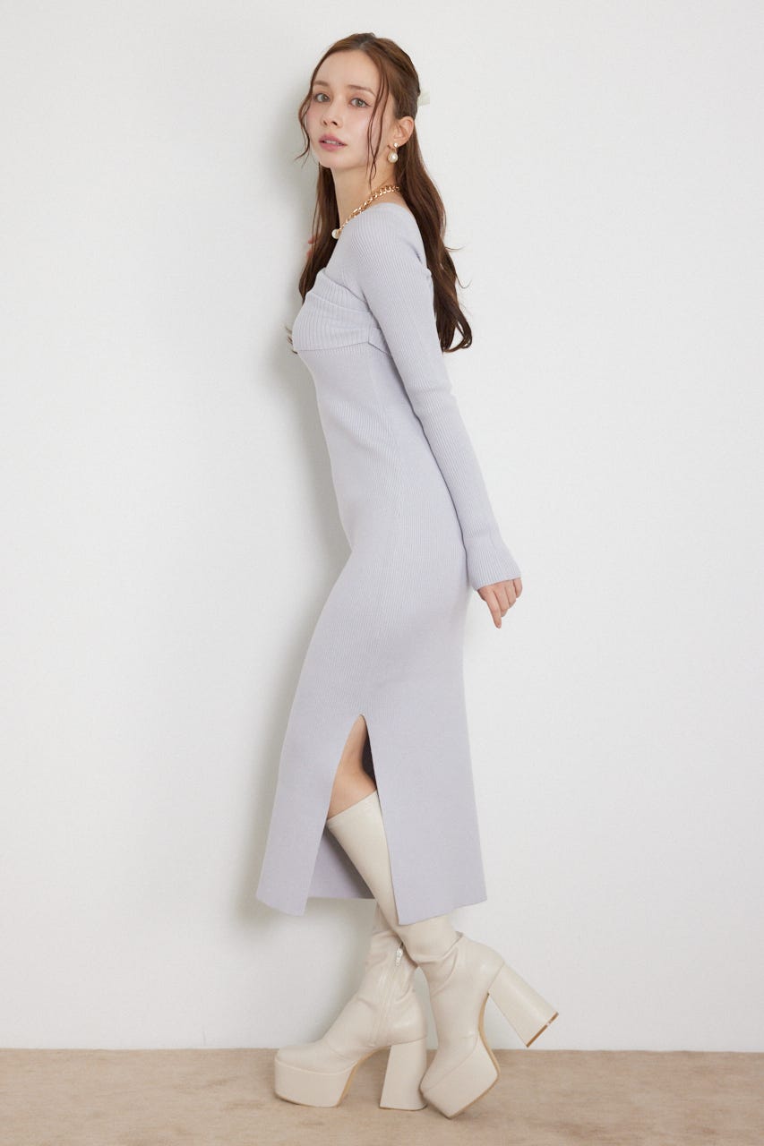 カシュクールワンショルダーニットタイトワンピース L/BLU FREE