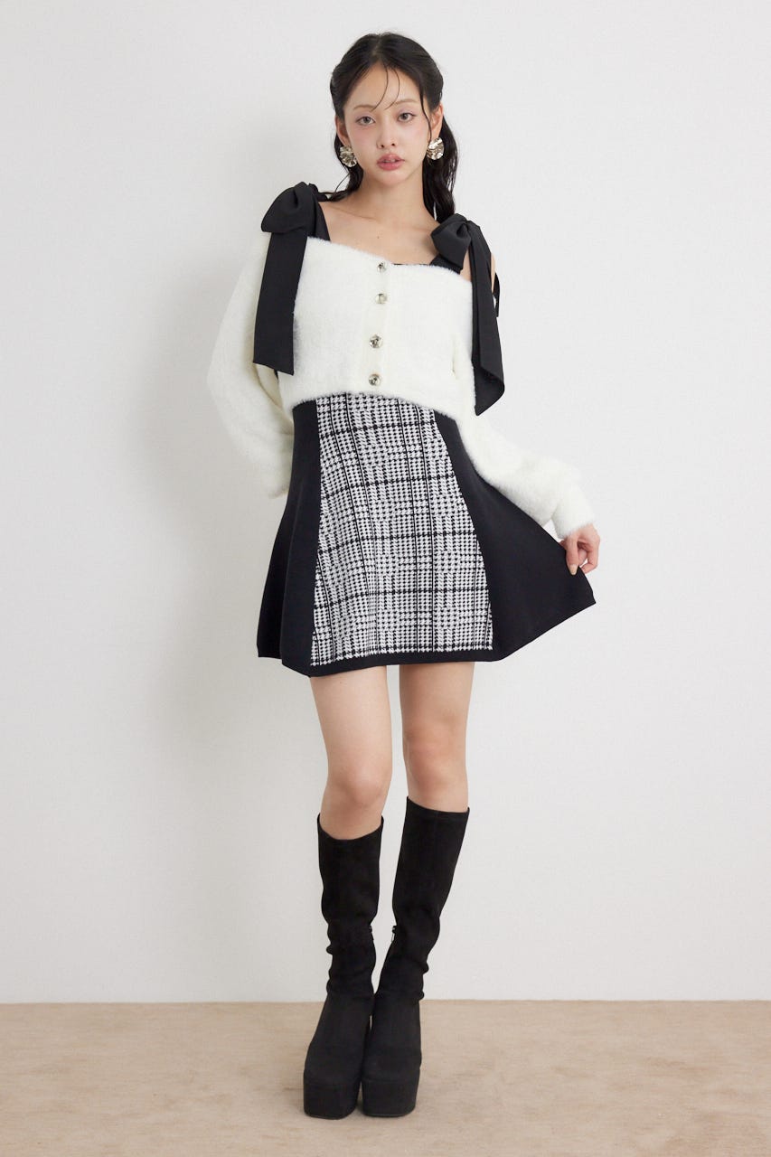 ジャガードニットミニセットワンピース M/BLK FREE