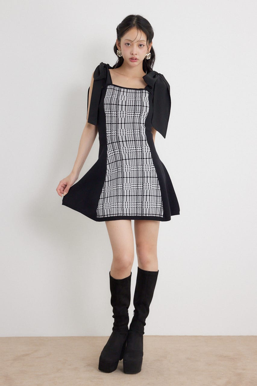ジャガードニットミニセットワンピース M/BLK FREE