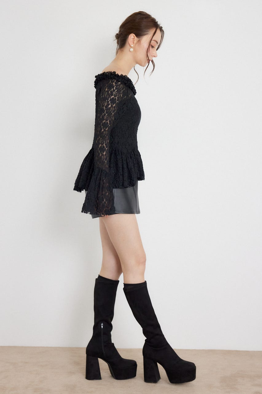 レースオフショルダーペプラムトップス BLK FREE