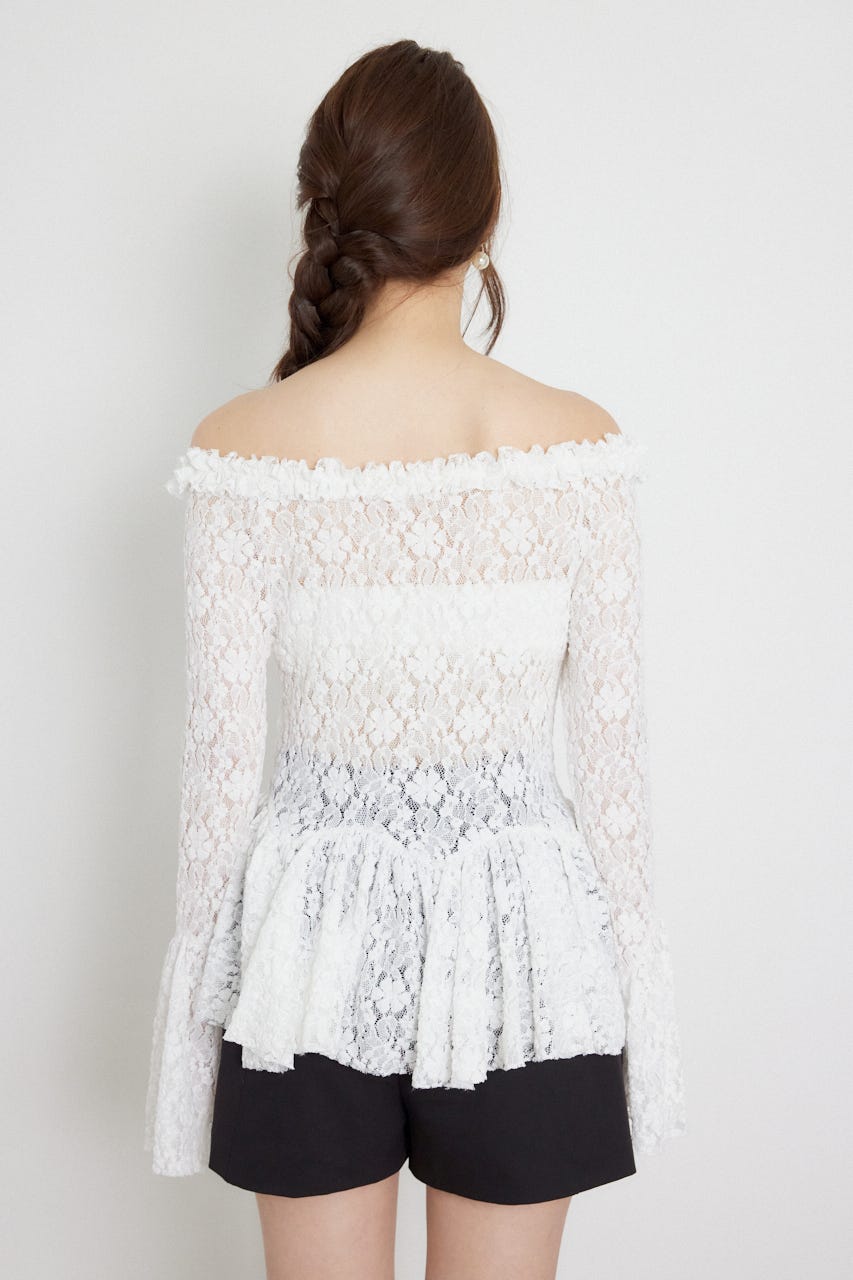 レースオフショルダーペプラムトップス WHT FREE