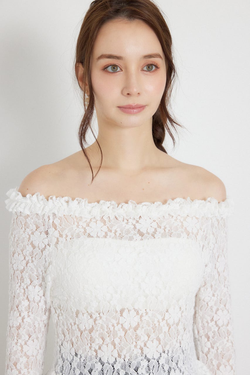 レースオフショルダーペプラムトップス WHT FREE