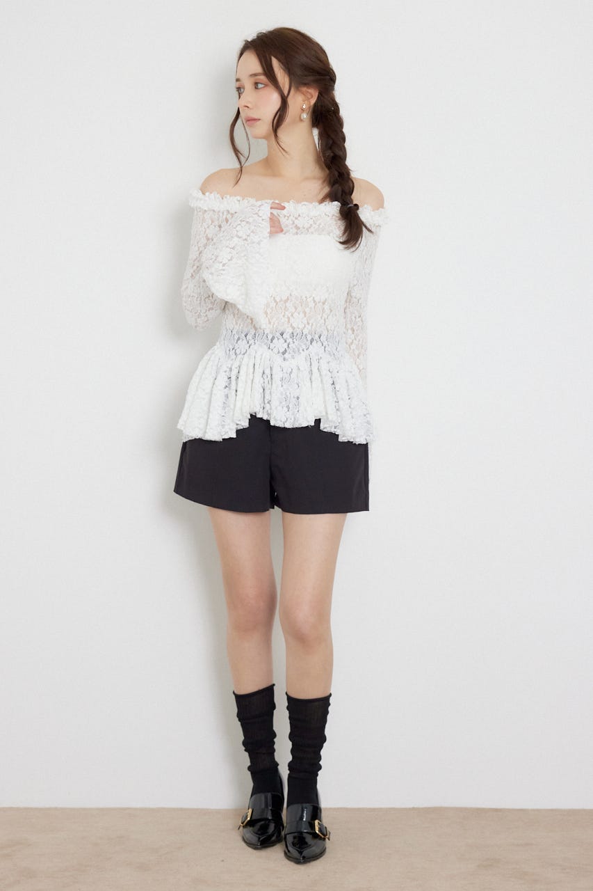 レースオフショルダーペプラムトップス WHT FREE