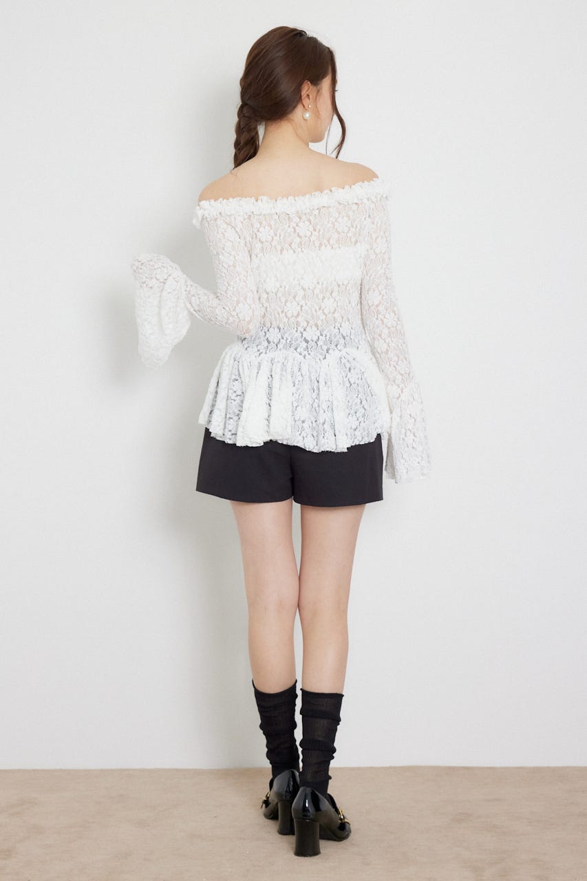 レースオフショルダーペプラムトップス WHT FREE
