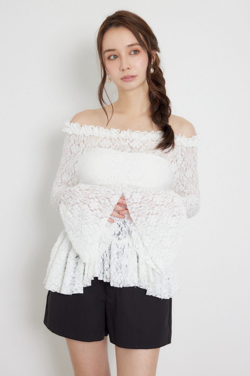 レースオフショルダーペプラムトップス WHT FREE