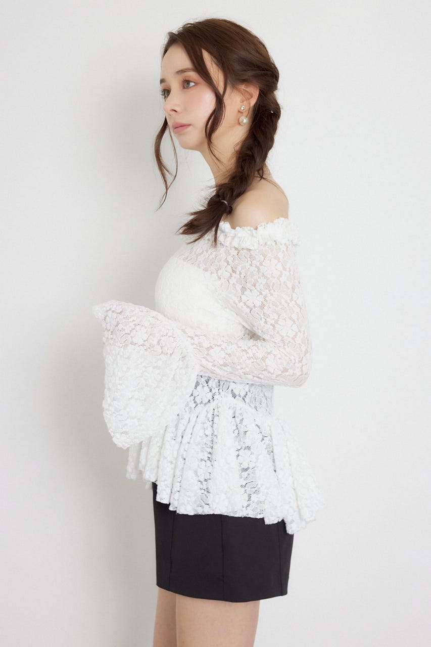 レースオフショルダーペプラムトップス WHT FREE