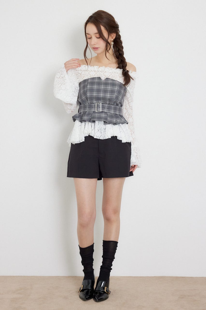 レースオフショルダーペプラムトップス WHT FREE