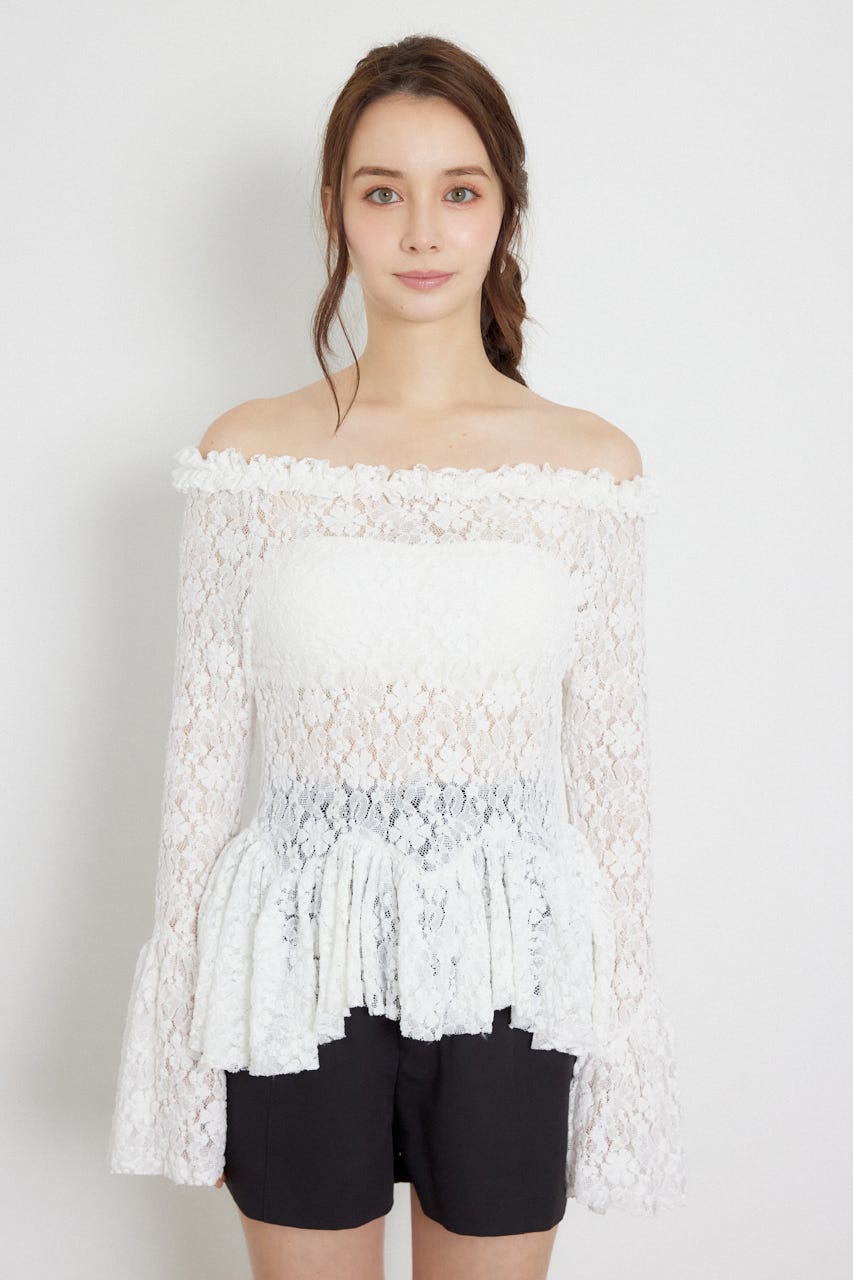レースオフショルダーペプラムトップス WHT FREE