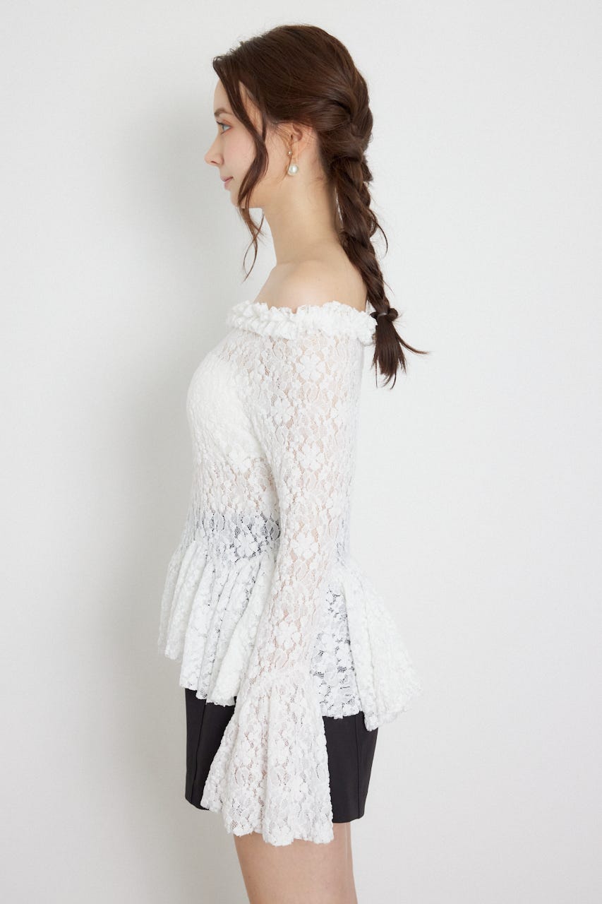 レースオフショルダーペプラムトップス WHT FREE