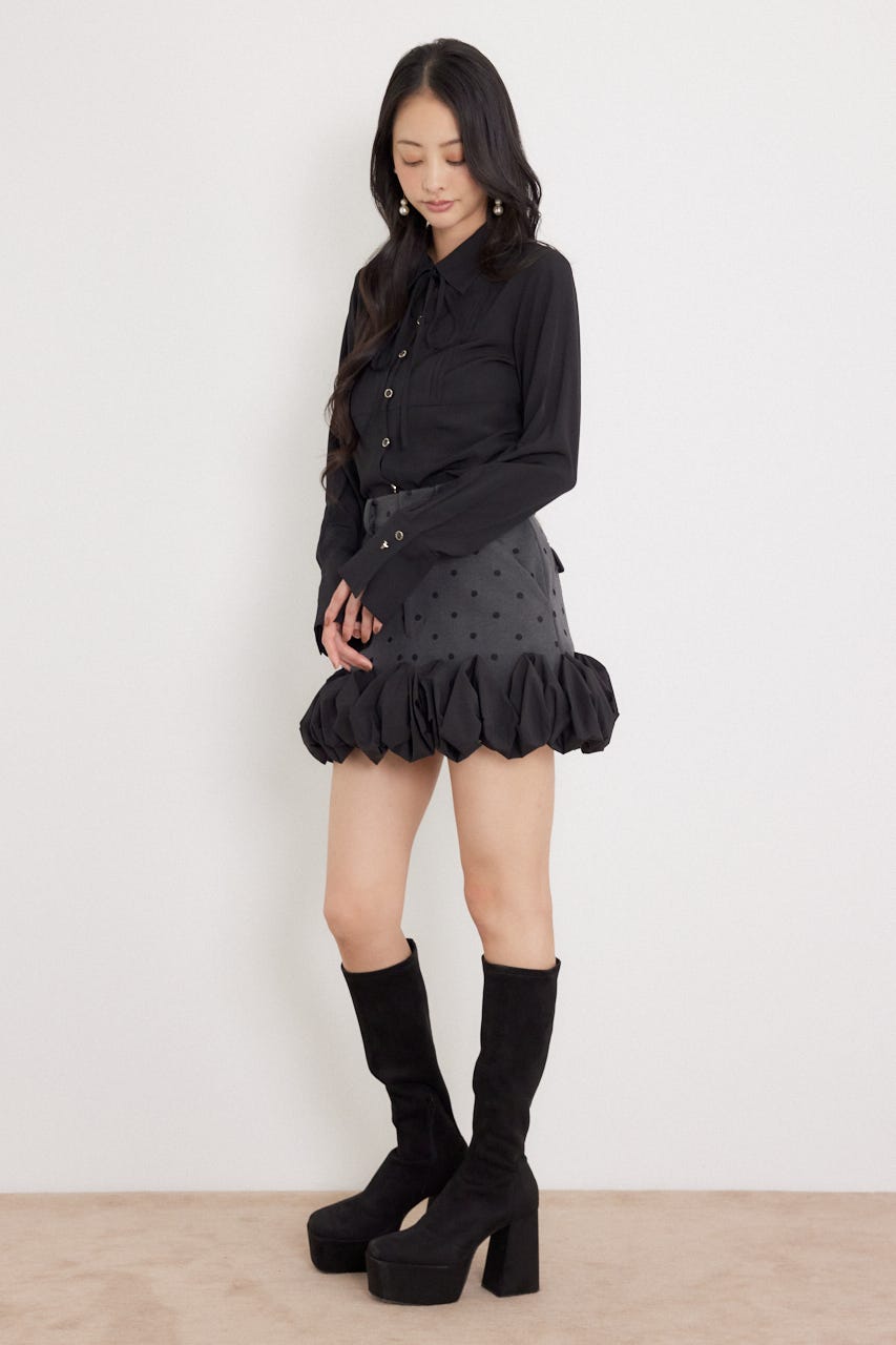 ベルトデザインブラウス BLK S