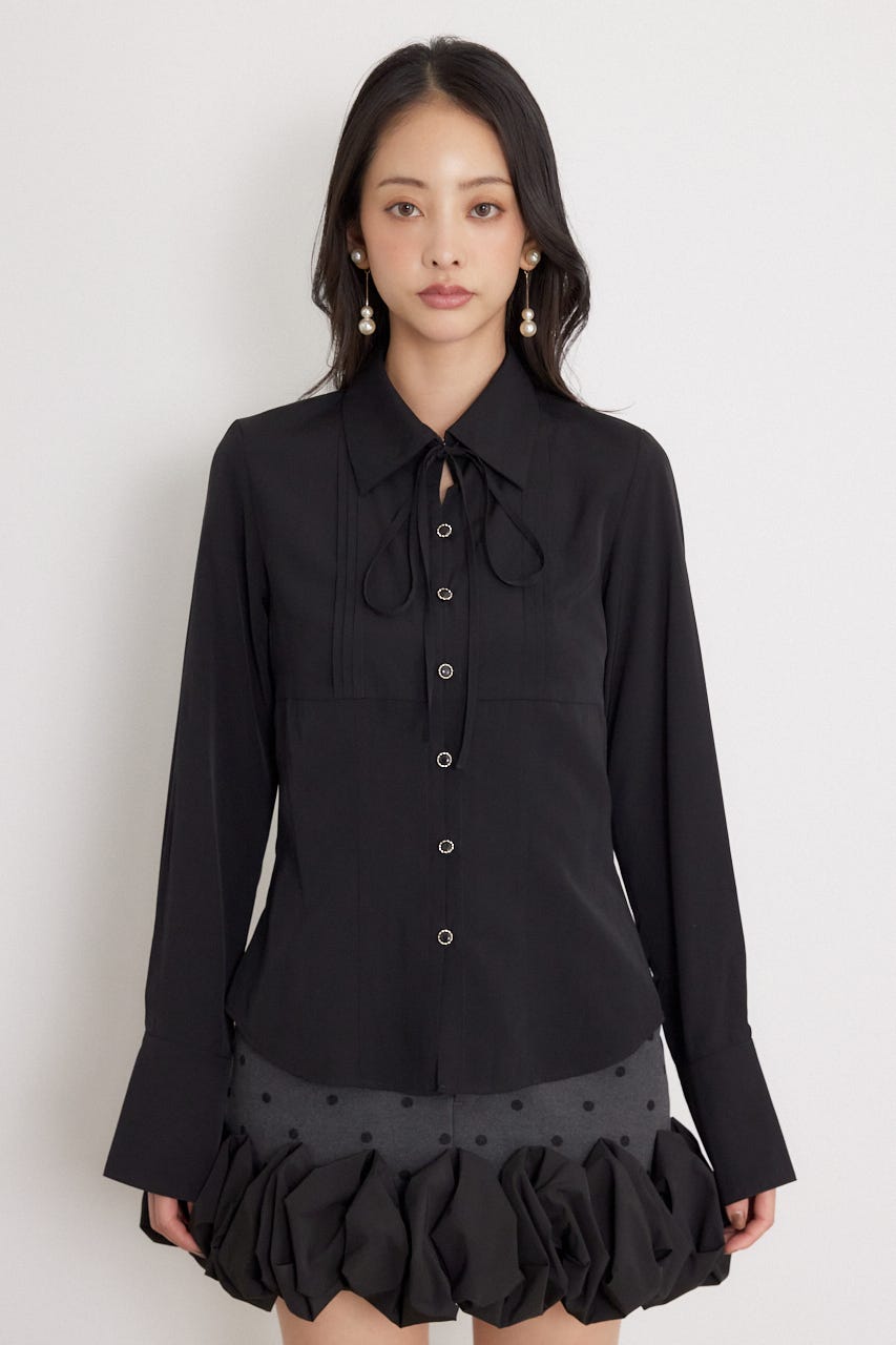 ベルトデザインブラウス BLK S