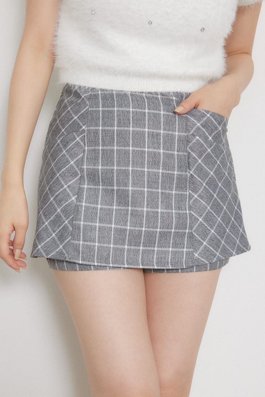 タイトミニスコートショートパンツ 柄GRY M