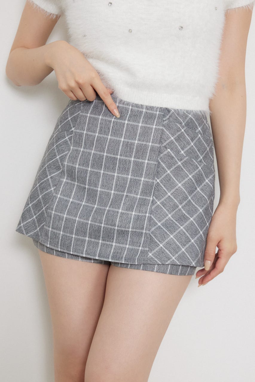 タイトミニスコートショートパンツ 柄GRY M