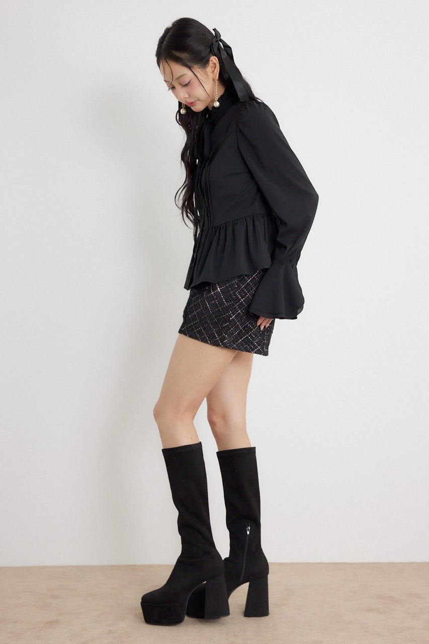 ツイードショートジャストウエストパンツ BLK S