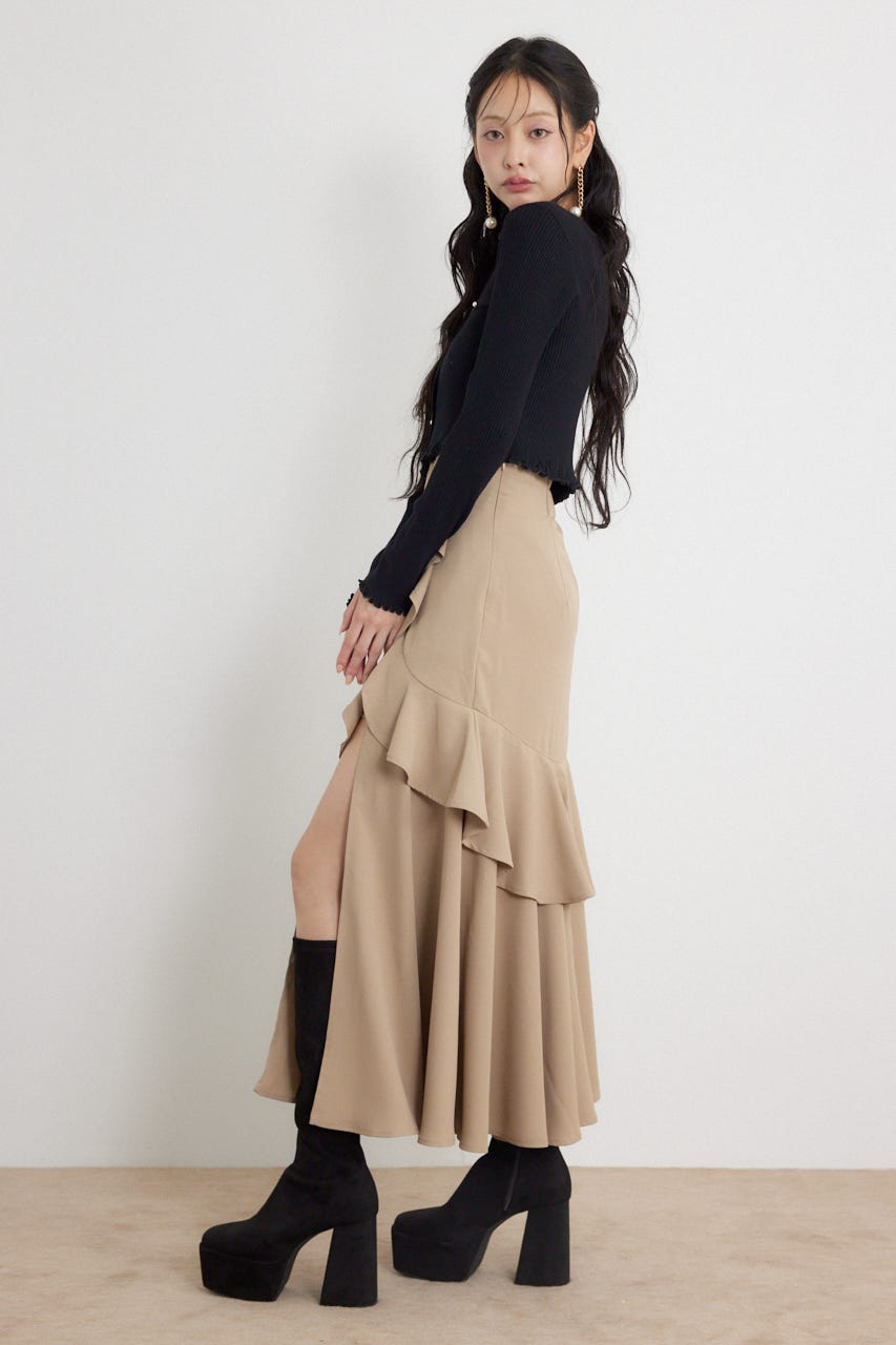 フリルスリットハイウエストスコートショートパンツ BEG S