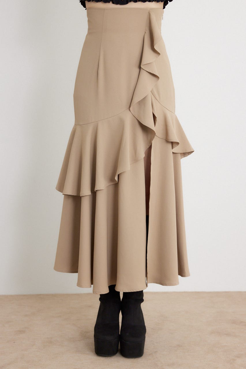 フリルスリットハイウエストスコートショートパンツ BEG S