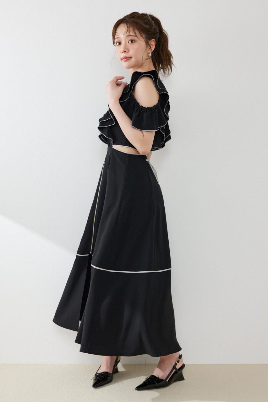 フロントジップフリルワンピース BLK S