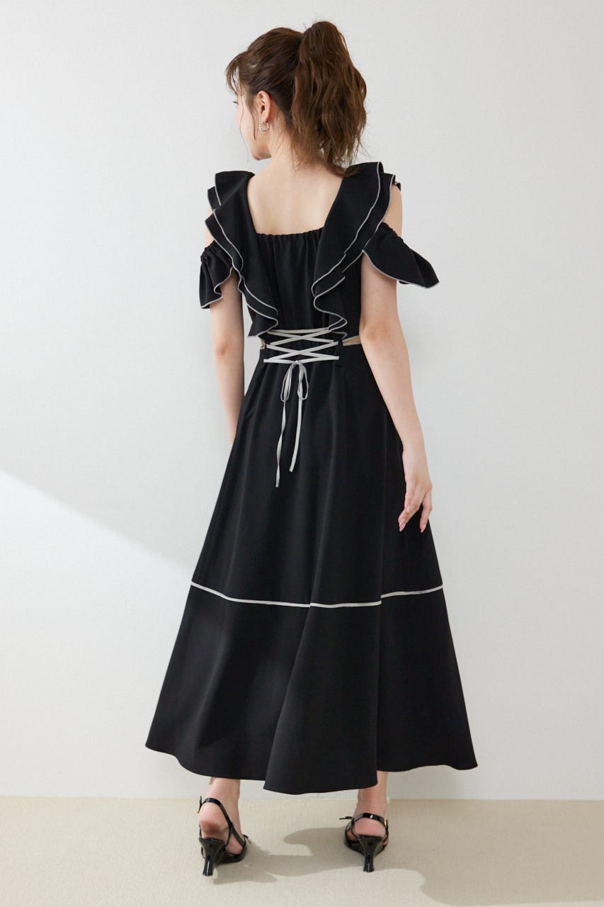フロントジップフリルワンピース BLK S