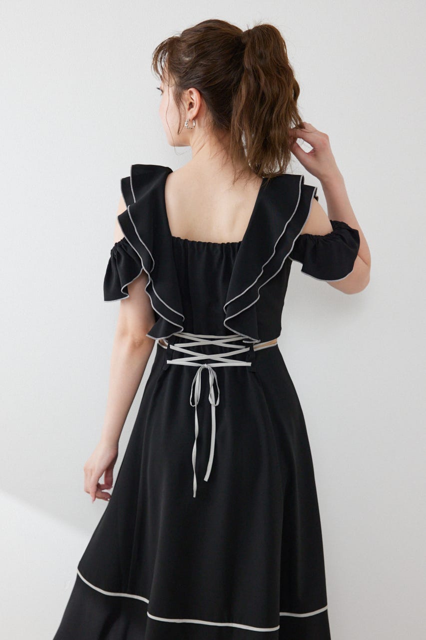 フロントジップフリルワンピース BLK S
