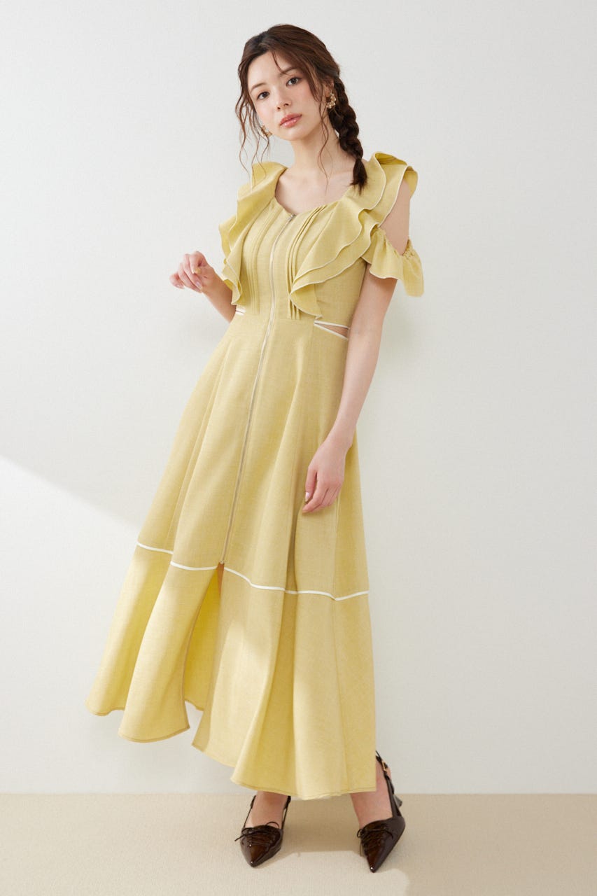 フロントジップフリルワンピース YEL M