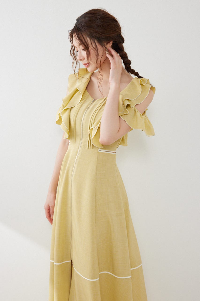 フロントジップフリルワンピース YEL M