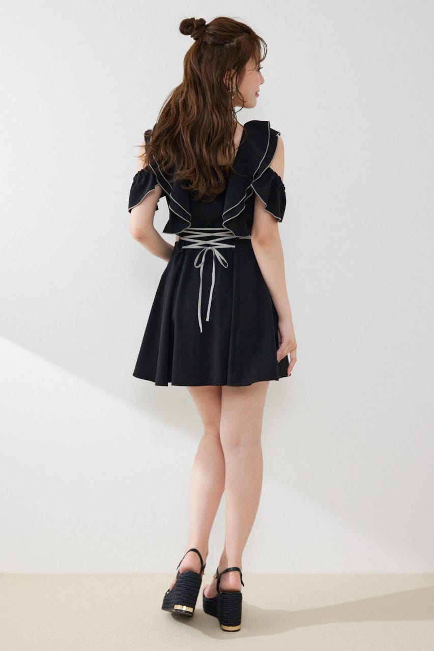フロントジップフリルミニワンピース BLK M