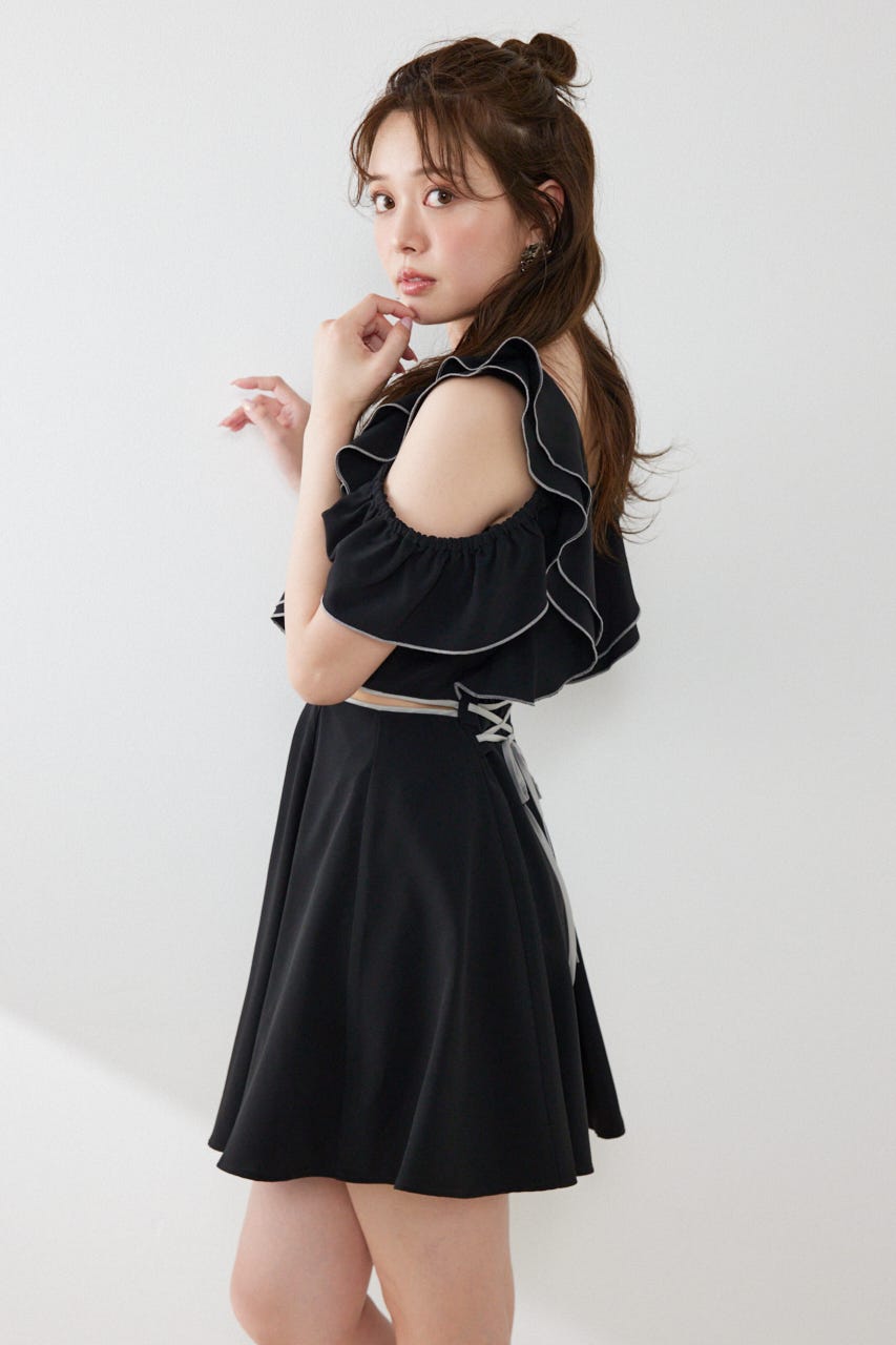 フロントジップフリルミニワンピース BLK M