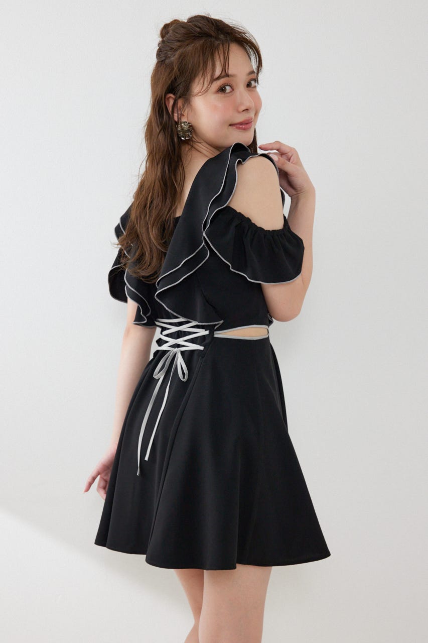 フロントジップフリルミニワンピース BLK M