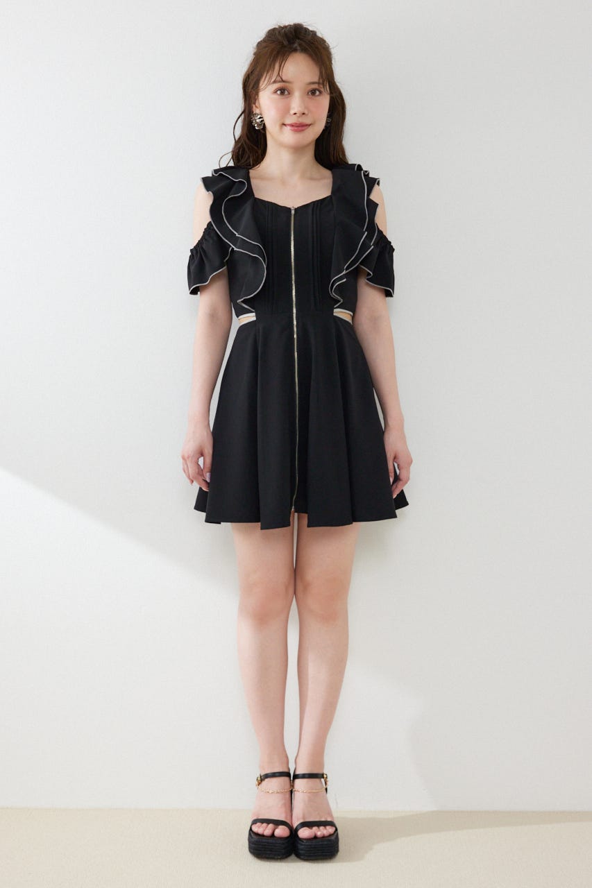 フロントジップフリルミニワンピース BLK M