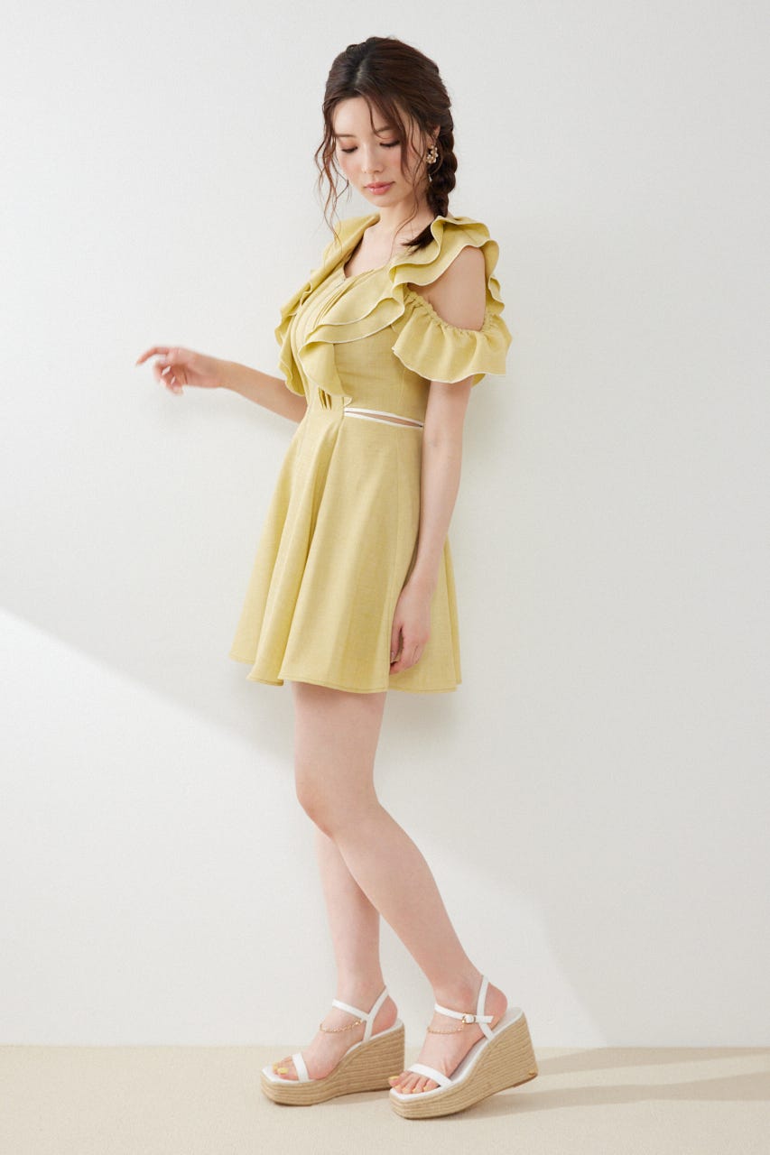 フロントジップフリルミニワンピース YEL M