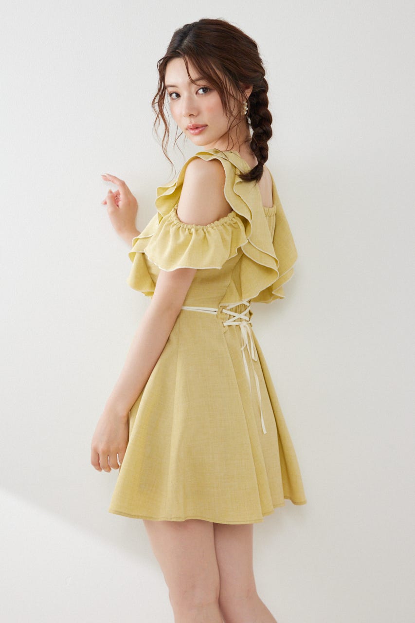 フロントジップフリルミニワンピース YEL M
