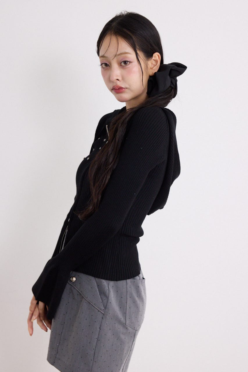 ビジューニットパーカートップス BLK FREE