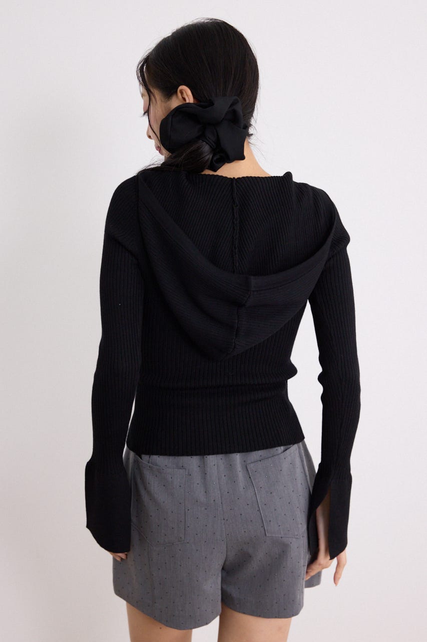 ビジューニットパーカートップス BLK FREE