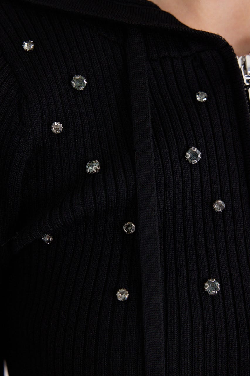 ビジューニットパーカートップス BLK FREE