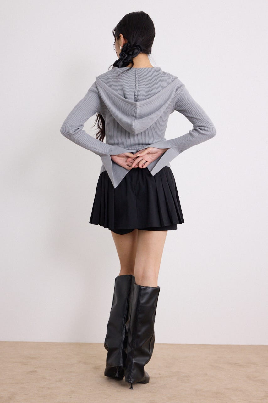 ビジューニットパーカートップス GRY FREE