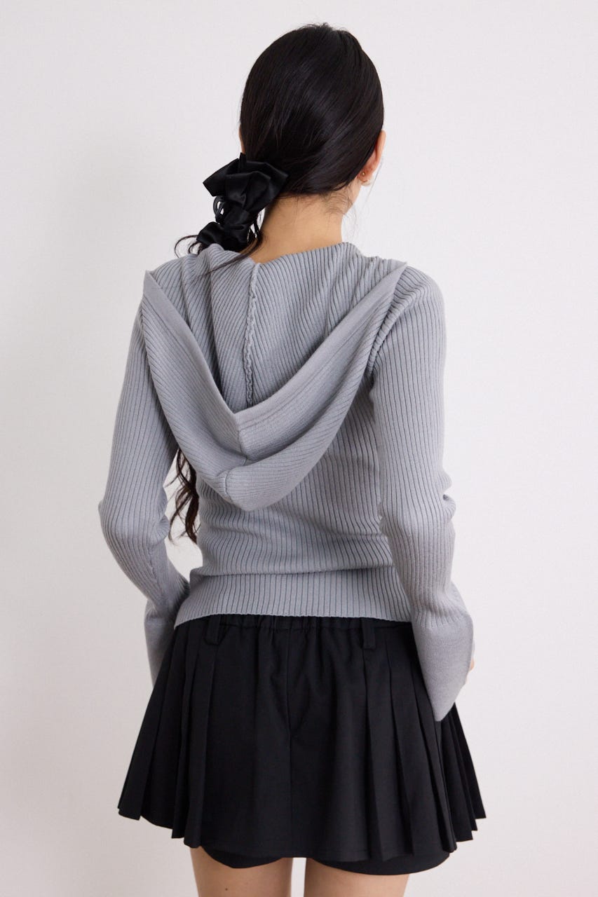 ビジューニットパーカートップス GRY FREE
