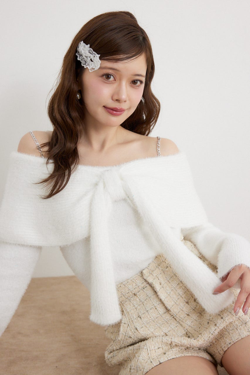 2WAYビジューシャギーニットトップス WHT FREE