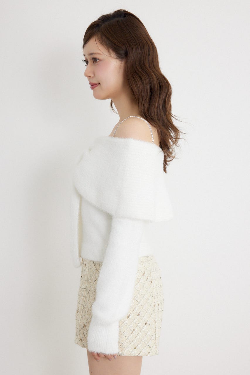 2WAYビジューシャギーニットトップス WHT FREE