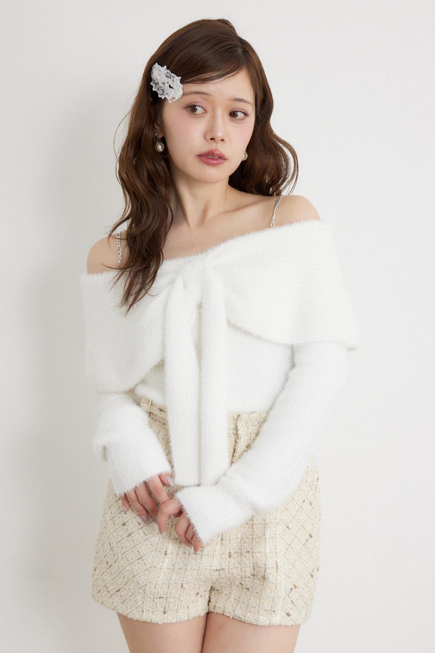 2WAYビジューシャギーニットトップス WHT FREE