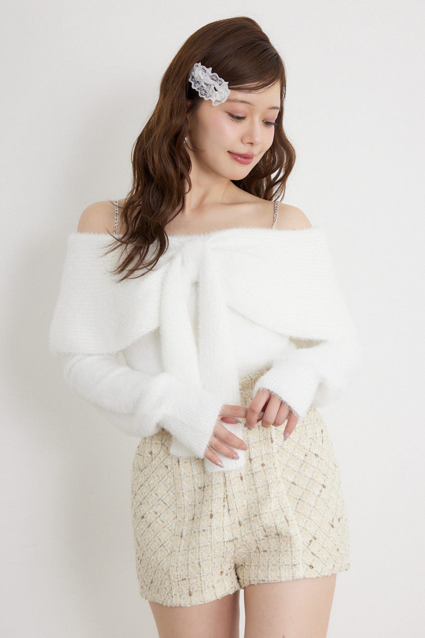 2WAYビジューシャギーニットトップス WHT FREE