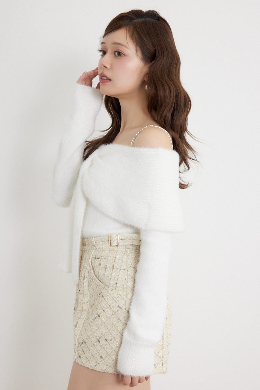 2WAYビジューシャギーニットトップス WHT FREE