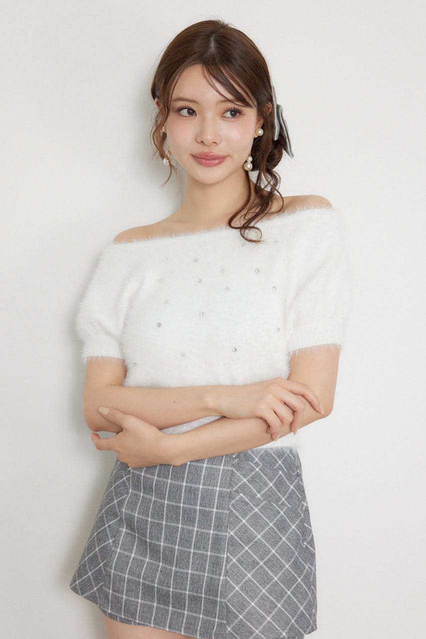 【乃木坂46 金川紗耶さん着用】コンパクトシャギーニットトップス WHT FREE