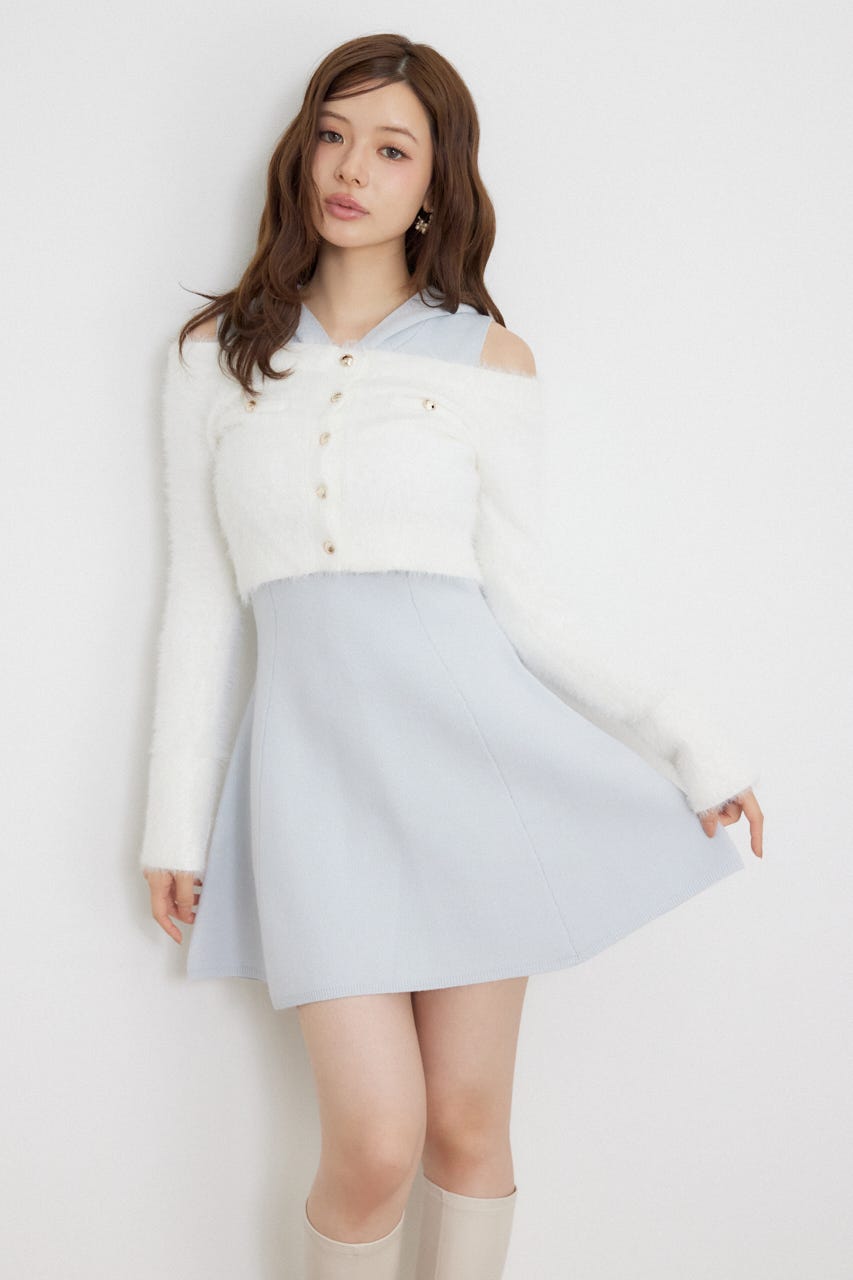 カーデセットフードミニニットワンピース M/BLU FREE