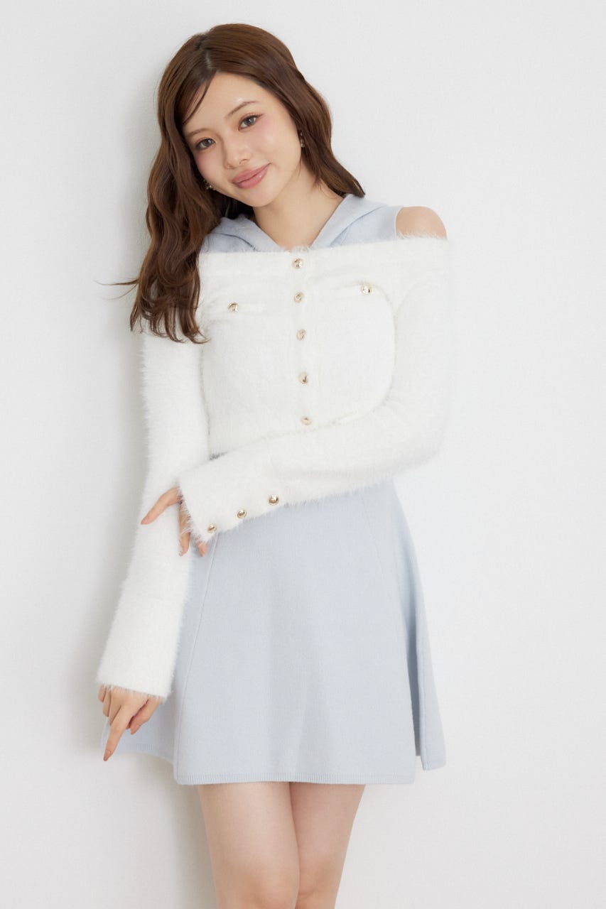 カーデセットフードミニニットワンピース M/BLU FREE