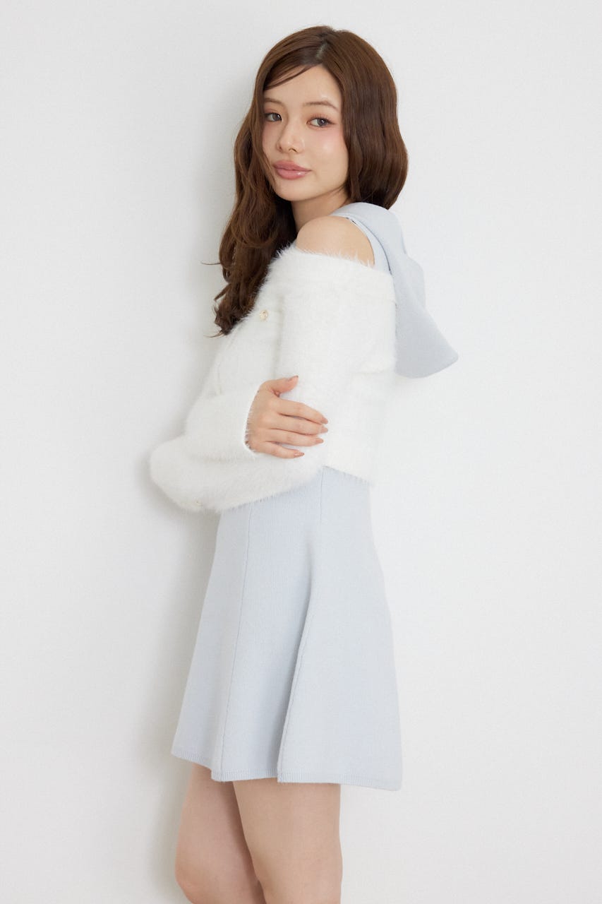 カーデセットフードミニニットワンピース M/BLU FREE